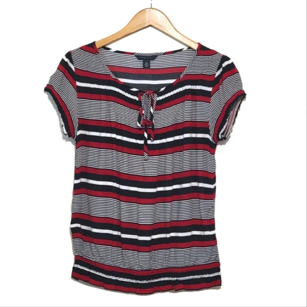 Tommy Hilfiger Scoop Neck Striped Top Red Blue Short Sleeve Casual Preppy S